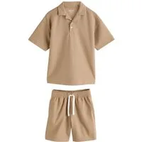 Next Shirt & Shorts Kurzärmeliges, strukturiertes Poloshirt + Shorts (2-tlg)
