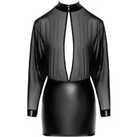 Noir Handmade Minikleid Schwarzes Damen Dessous Tüll-Minikleid Wetlook Rock und Netz Oberteil
