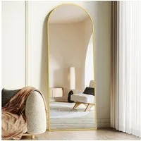 Boromal Ganzkörperspiegel Weiß Oval Wndspiegel Oval groß Aluminiumrahmen 150x50cm Golden (Standspiegel, Sicherheitsfolie, 5mm HD Spiegel), hängend,Wand gelehnt