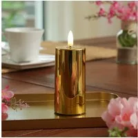 MARELIDA LED-Kerze gold glänzend festliche Kunststoff Stumpenkerze Timer H: 12,5cm (1-tlg)