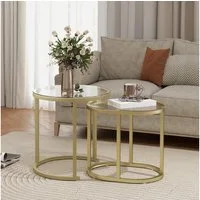 HOMCOM Couchtisch rund 2er Set Stapelbarer Kaffeetisch mit Stahlrahmen (Sofatisch, 2-St., Beistelltisch), für Wohnzimmer, Schlafzimmer, Balkon, Gold
