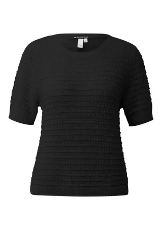 Q/S designed by - Strickpullover mit Strukturmuster und Halbarm schwarz - Gr. - S