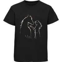MyDesign24 Print-Shirt bedrucktes Mädchen T-Shirt Pferde Silhouette mit Frau Baumwollshirt mit Aufdruck i139