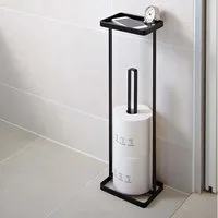 Yamazaki Toiletten-Ersatzrollenhalter Tower Toilettenpapierständer Toilettenpapierhalter mit Ablage, Ablagefläche für Handy, Uhr, Schlüssel, freistehend, Metallgestell