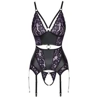 Cottelli Collection Body Dessous-Set: Straps-Body und String - schwarz (2-tlg) Im schwarzen Mattlook, vorne mit Spitzen-Einsätzen