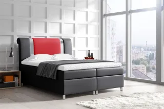 Boxspringbett Schlafzimmerbett NATHAN 120x200cm Kunstleder Schwarz-Rot