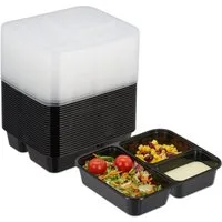relaxdays Lunchbox Meal Prep Boxen 3 Fächer 24er Set, Kunststoff