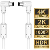 Hama 10m 90° Antennen-Kabel 90db Koaxial-Kabel Weiß Video-Kabel, Koaxial, Koaxial (1000 cm), Koax-Kabel Full HD TV 4K UHD HD+ HDR 90db Filter Gewinkelte Stecker