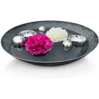 matches21 HOME & HOBBY Wasserspiel Miniteich Set Schale in Schwarz, Schwimm Teelichter Ø 35 cm Silber, (6 tlg), Komplettset mit Schwimmkugeln aus Edelstahl