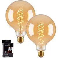 hofstein LED-Leuchtmittel 2er Set Glühbirne Extra Warmweiß dimmbar 6 Watt, E27, 2200 Kelvin, 320 Lumen, Globe Vintage, Filament Spirale, Amber