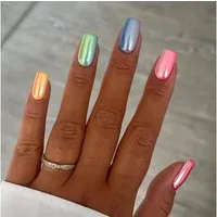 LuxusKollektion Kunstfingernägel Kunstnagel Set 24 Stück French Press on kurz eckig Regenbogen Aurora