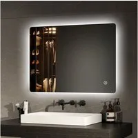EMKE Badspiegel LED Badezimmerspiegel mit Beleuchtung rahmenlos Rechteckig Wandspiegel (Veritial und Horizontal möglich), mit Intelligenter Touchschalter, Kaltweißes Licht 6500K