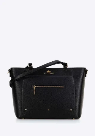 Wittchen Damen-Shopper-Tasche aus Leder mit Fächern, schwarz und gold