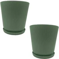 relaxdays Blumentopf mit Untersetzer 2er Set, Salbei