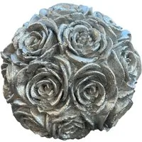 ZGM Gartenfigur Beton Rosenkugel mit silberner Patina, eine ganz besondere Dekoration
