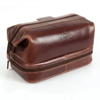 SID & VAIN Kulturbeutel echt Leder Kulturtasche groß braun NOTTINGHAM, Waschbeutel Echtleder für Herren, Kosmetiktasche braun-cognac