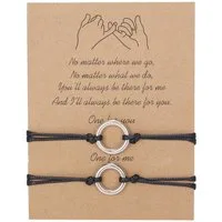 KARMA Armband Set Partnerarmbänder Schwarz Metall Stoff 2er Set Freundschaftsarmband (Geschenkset mit Karte, 2-tlg., Damenarmband Herrenarmband Größenverstellbar), Stoffarmband Partner Freunde Familie