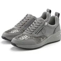LASCANA Freizeitschuh, Halbschuh, Sneaker aus Leder mit innenliegendem Keilabsatz und Leo-Druck