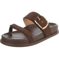 Ital-Design Damen Sandalen mit Schnalle und Komfortsohle Pantolette (91970977) Flach Pantoletten in Braun