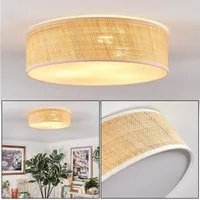 hofstein Deckenleuchte Deckenlampe aus Metall/Papiergeflecht/Kunststoff in Naturfarben/Weiß, ohne Leuchtmittel, runde Leuchte im modernen Boho-Design (40 cm), E27