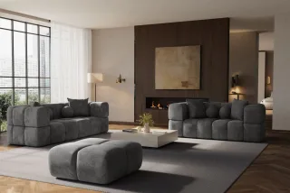 Sofaset Designersofas VEGA 3-2 inkl. Hocker in Stoff Egon Dunkelgrau