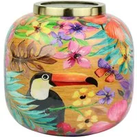 FURNARO Dekovase (1 St), Farbintensive Vase mit exotischem Vogelmotiv aus geprägtem Eisen