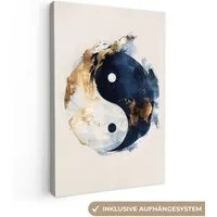 OneMillionCanvasses® Leinwandbild Yin Yang - Abstrakt - Schwarz - Weiß - Gold, Fotodruck (1 St), Leinwand Canvas Wandbild, Wanddekoration 20x30 cm