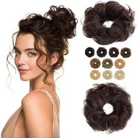 LuxusKollektion Echthaar-Extension Haarteil Dutt Gummiband Echthaar Locken-23g 02 Dunkel Braun