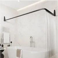 Erica Duschvorhangstange L-Form - Verstellbar - 70x90, 70x160 oder 90x140 cm, Für Badewannen geeignet, Über Eck, Rostfrei
