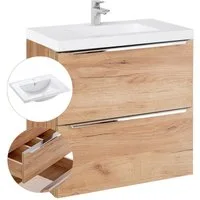 Lomadox Waschtisch TOSKANA-56, -Unterschrank 60cm mit Keramik-Waschbecken in Wotaneiche, 61/61/46 cm