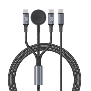 USAMS SJ785 3A 72W USB-C to USB-C+USB-C+Wireless Watch Charging Cable Fast Charging Data Transmission Tinned Copper Core