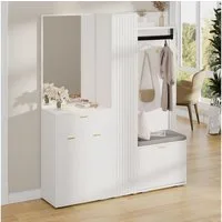 OKWISH Garderoben-Set Schuhschrank mit Falttüren, (Garderobenset– All-in-One Flurlösung Weiß, 1-St., B150/D36/H180 cm)