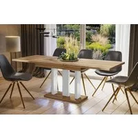 Endo-Moebel Säulen-Esstisch "Appia White" 130-210cm ausziehbar erweiterbar, Für bis zu 8 Personen, Weiße Beine