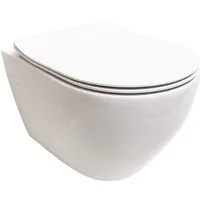 ADOB Tiefspül-WC, wandhängend, Abgang waagerecht, Set, Spülrandlos, inkl. Slim-WC-Sitz und Schallschutzmatte