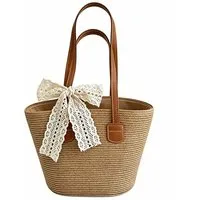 Bwecuy Strandtasche Stroh-Strandtasche, geräumige Strohtasche, Strand-Schultertasche, Strohtasche mit Henkel