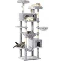 MSMASK Kratzbaum groß XXL, katzenbaum mit 2 Höhlen, 2 Plattformen und Hängematte, katzenbaum mit Mehreren Ebenen, katzenkratzbaum deckenhoch 193cm