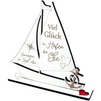 Dekolando Dekoobjekt Geldgeschenk zur Hochzeit Schiff - Viel Glück im Hafen der Ehe (2-teilig, Weiß), HDF