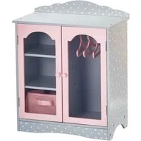 TEAMSON™ KIDS    Puppenmöbel Schrank für Puppenkleidung mit Türen, Stangen & Fächern, Grau/Rosa
