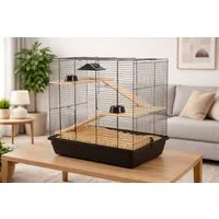 Ollesch Kleintierkäfig Hamsterkäfig Mäusekäfig Nagerkäfig 59 x 38 x 55 cm schwarz mit Zubehör
