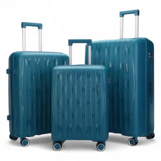 Hartschalenkoffer, Blaugrün, robust, 8 Räder, Kabinengepäck, TSA-Koffer, für Urlaub und Reisen