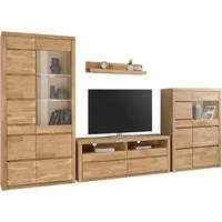 OTTO home Wohnwand Silkeborg: 4-teilig, Breite: 320cm, Griffmulden, Fronten Massivholz, (Set, 4-St), Set besteht aus 1 Vitrine, 1 Lowboard, 1 Sideboard und 1 Wandregal