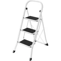 SONGMICS Trittleiter Leiter, Klappsicherung, einfach zu verstauen, bis 150 kg belastbar, mit 3 Stufen, Klapptritt, 74,5 x 46,5 x 105 cm (T x B x H)