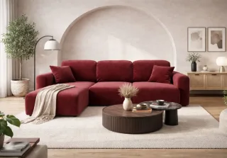 Ecksofa mit Schlaffunktion BRUSK Sofa in Stoff Kronos Rot Ottomane Links