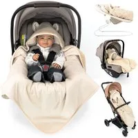 Zamboo Fußsack Teddy - Beige, Baby Einschlagdecke Kuschelige Babydecke mit Öhrchen & Gurtschlitzen