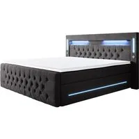 Luxusbetten24 Boxspringbett Moonlight, mit LED-Beleuchtung, USB-Anschluss und Stauraum