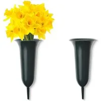 matches21 HOME & HOBBY Dekovase Trichter Grab-Vasen mit Erdspieß frostsicher 2er Set grün 26 cm (2 St), Wetterfeste Friedhofs-Vasen zum Stecken als Grabschmuck Grabdeko