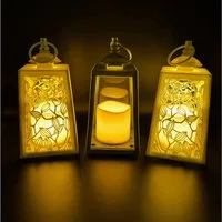 Online-Fuchs LED Laterne 3er Set Deko Laternen für draußen - Outdoor geeignet, inklusive LED-Kerze, warmweiß, integrierte 6-Stunden Timerfunktion