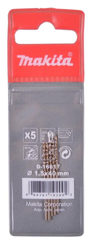 Makita HSS Co Metallbohrer, Ø 1,5mm - Länge 40mm - 5 Stück - D-16617
