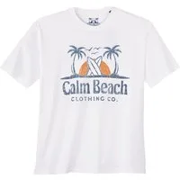 Calm Beach Print-Shirt Calm Beach Übergrößen T-Shirt weiß Logoprint Palmen