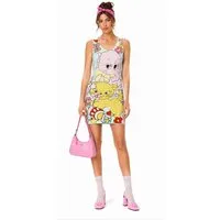 Moschino Minikleid Milano Menagerie Midi Jacquard Kleid Deadstock Limited Auffälliger Allover-Jacquard mit Animal,Blumen,Comic-Motiven